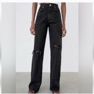 Zara Black High Waist Distressed Jeans Sz-4